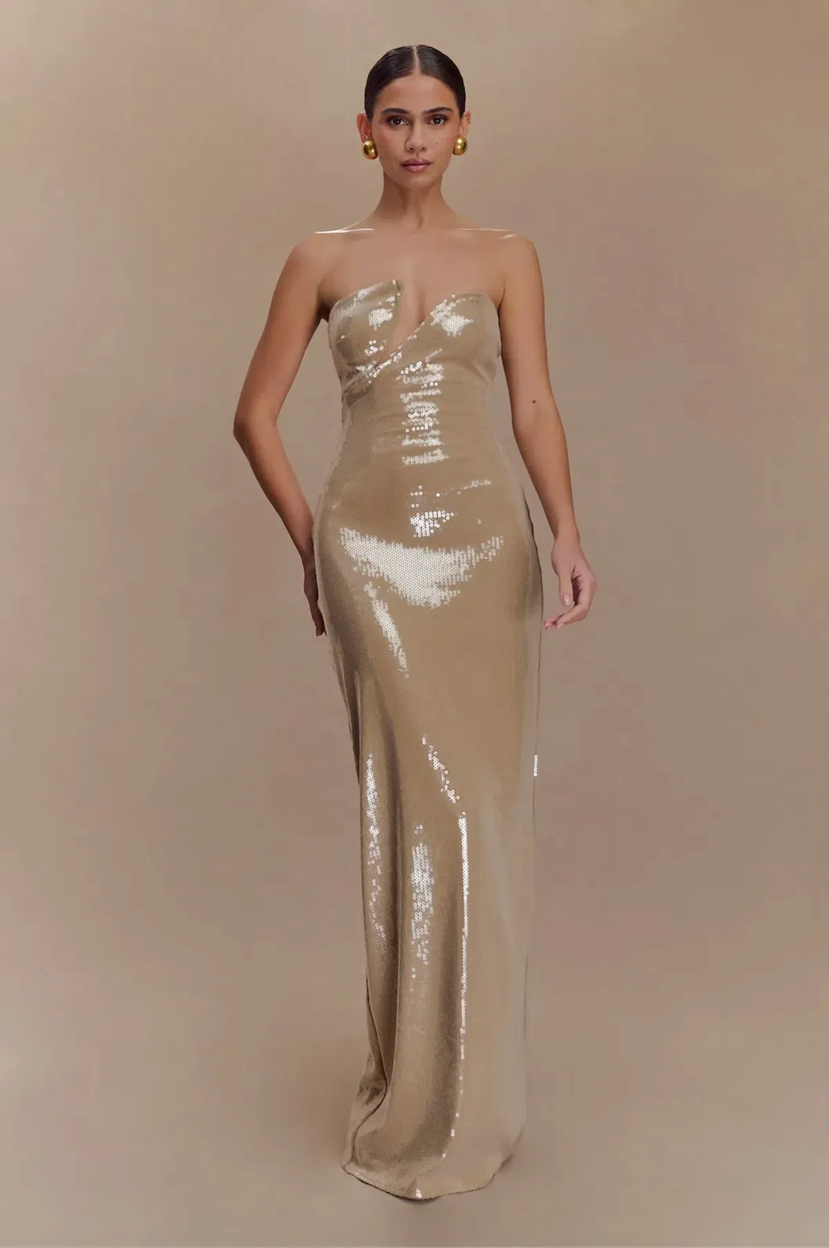 Winston Strapless Sequin Maxi Dress - Taupe for rent on The Volte - main image