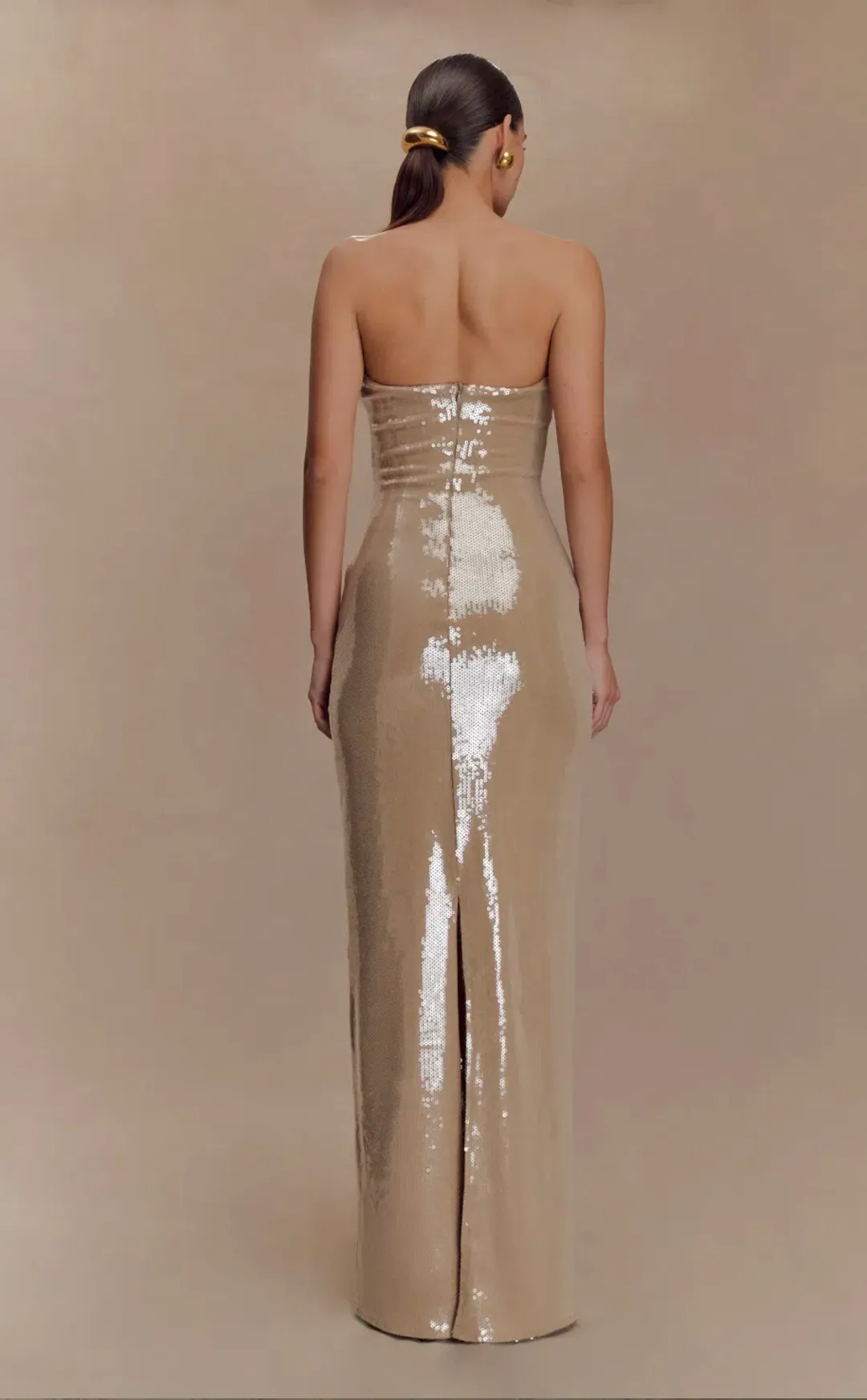 Winston Strapless Sequin Maxi Dress - Taupe for rent on The Volte - main image