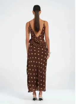 Benni Weston Ruffle Midi Dress Espresso Polka Dot Brown Size M/ AU 10 for rent on The Volte - image 4