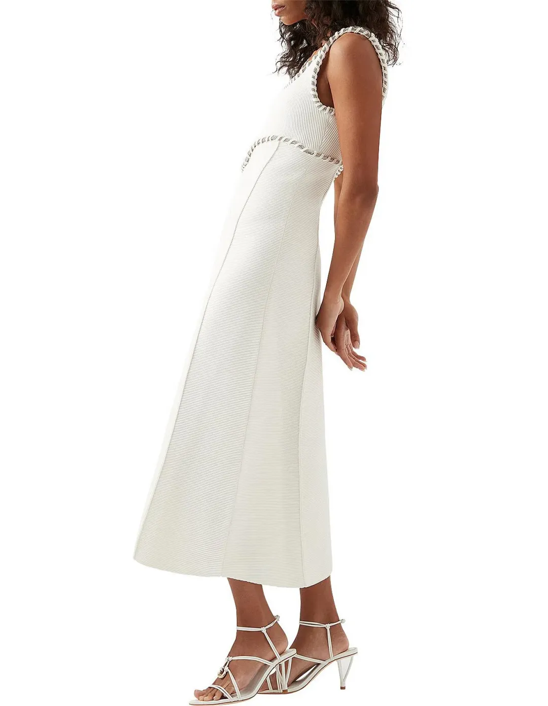 Aje Carve Abstract Knit Midi Dress in Ivory Size 10 for rent on The Volte - main image