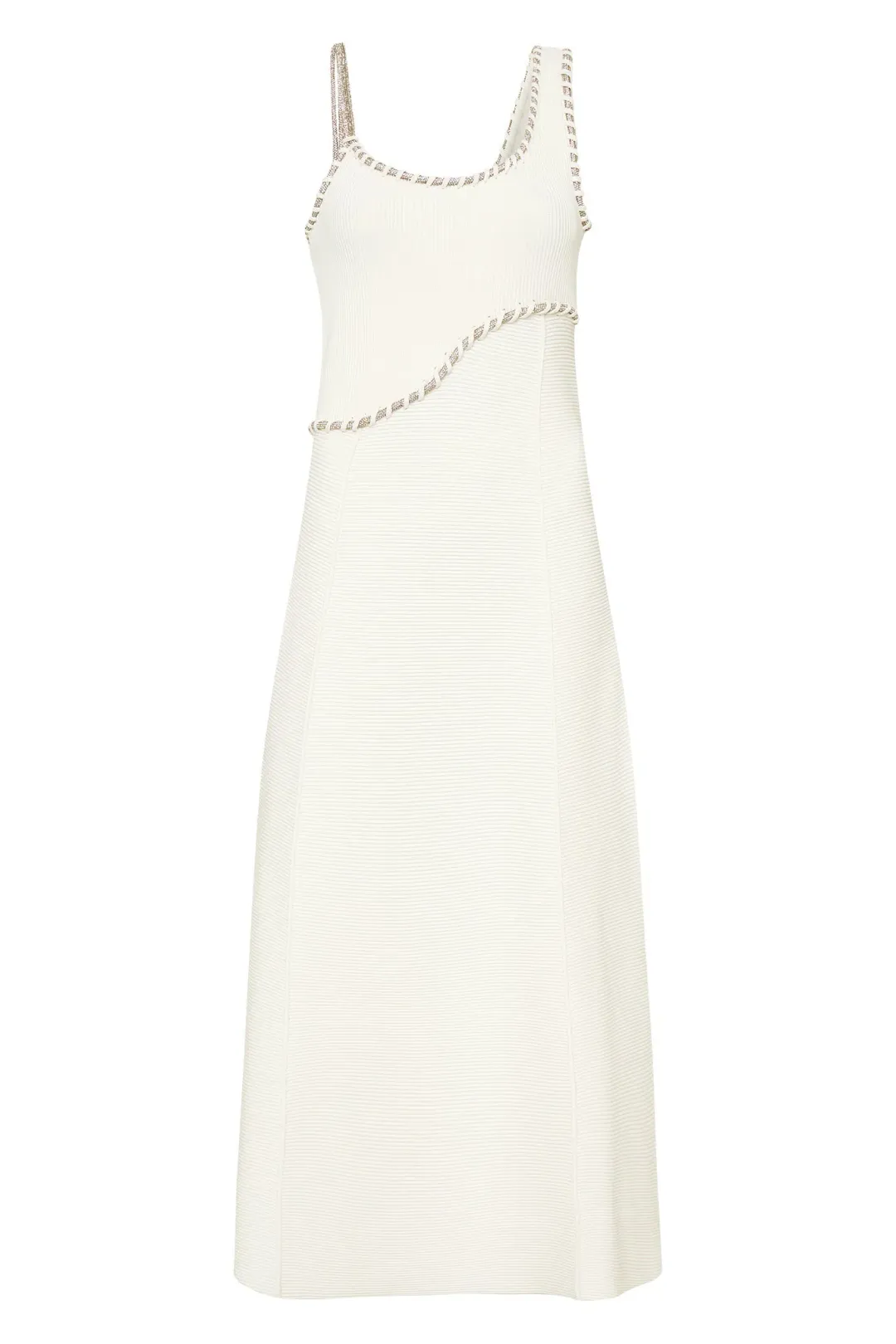 Aje Carve Abstract Knit Midi Dress in Ivory Size 10 for rent on The Volte - main image