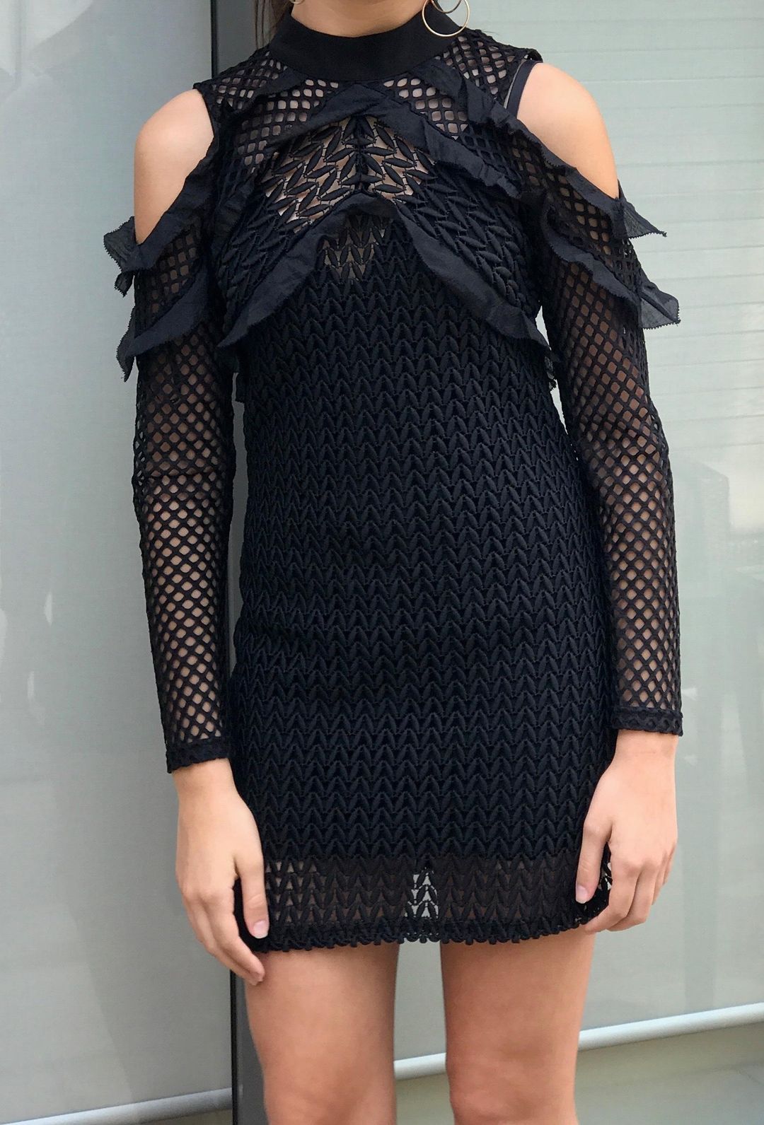 Self Portrait, mini black long-sleeve dress size 8 for rent on The Volte - main image