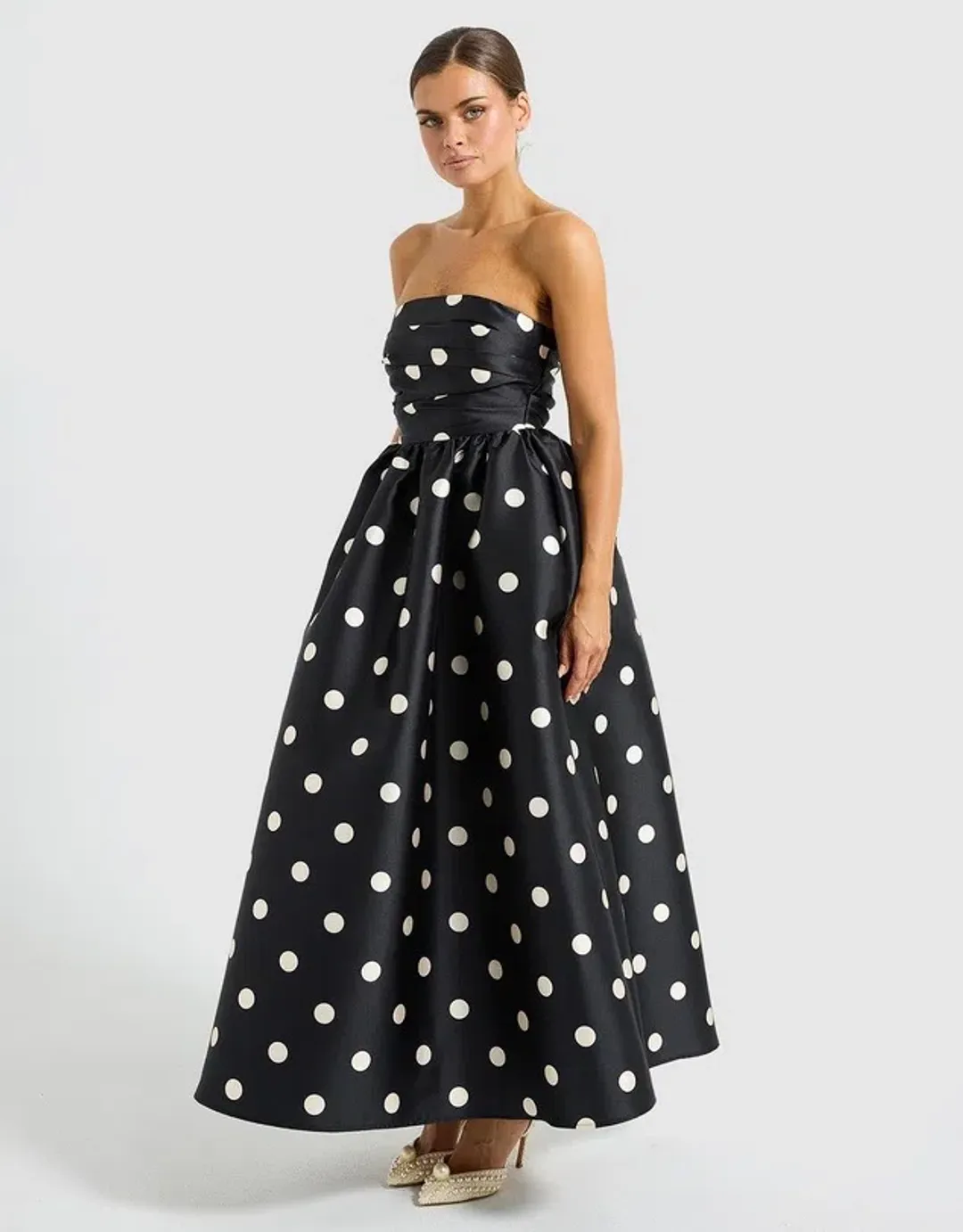 Pasduchas Dottie Strapless Midi Dress Black/Cream Size 10 for rent on The Volte - main image