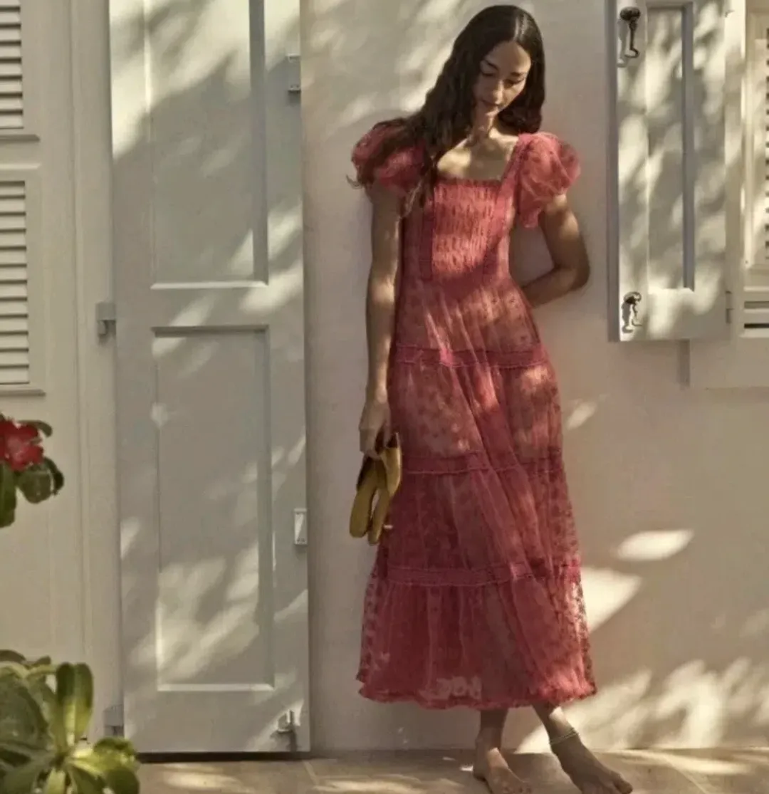 Nadette Lace-trimmed Embroidered Tulle Maxi Dress Pink Size M/AU 10 for rent on The Volte - main image