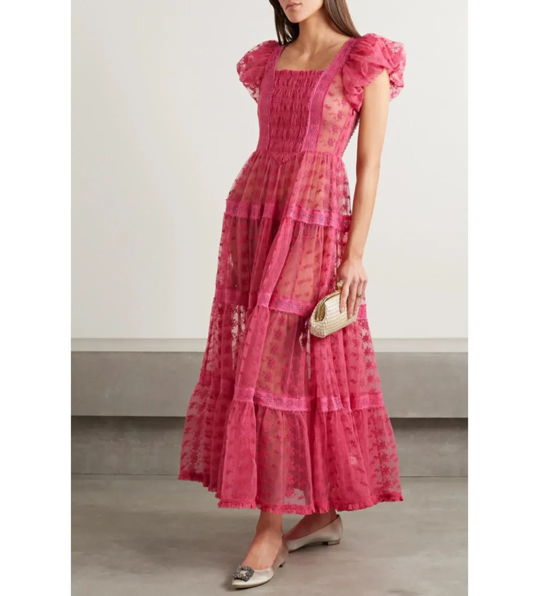Nadette Lace-trimmed Embroidered Tulle Maxi Dress Pink Size M/AU 10 for rent on The Volte - main image
