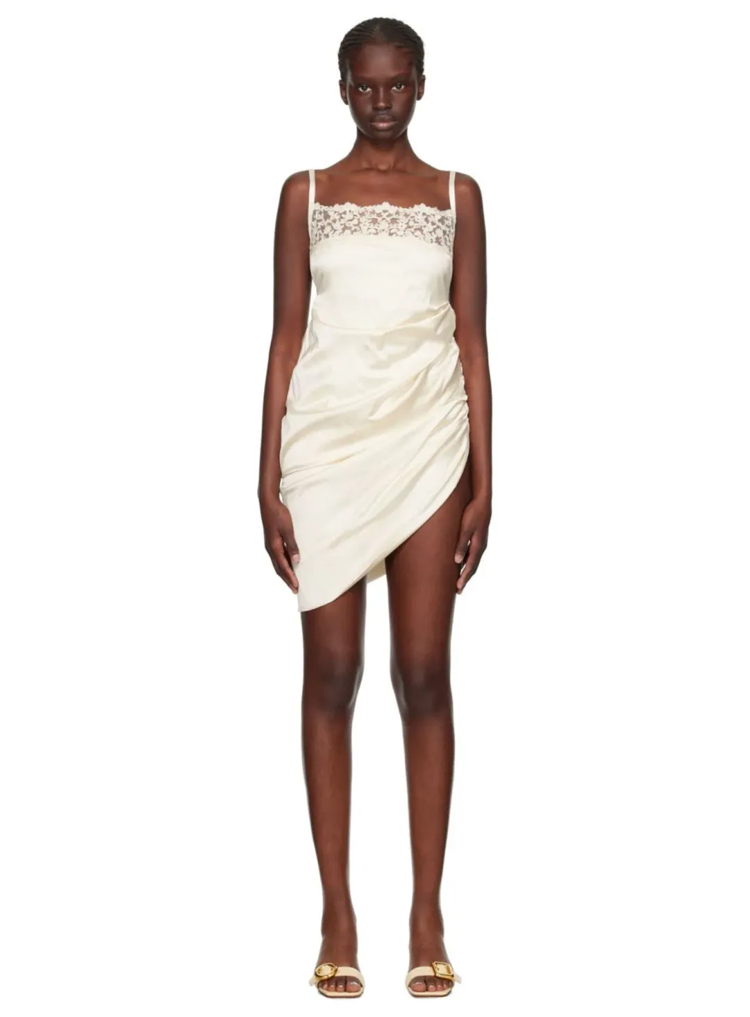 Jacquemus La Saudade Brodée Mini Dress in Off White Size 36 / AU 8 for rent on The Volte - main image