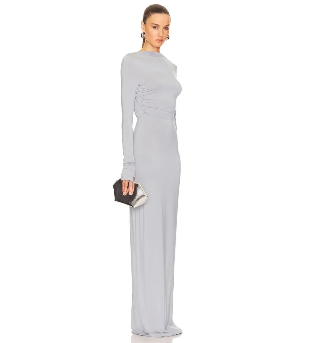 Helsa Jersey Backless Maxi Dress in Dove Grey Size 8 for rent on The Volte - main image