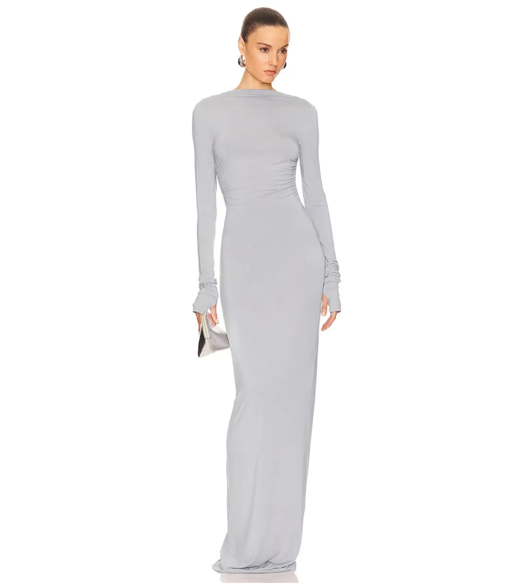 Helsa Jersey Backless Maxi Dress in Dove Grey Size 8 for rent on The Volte - main image