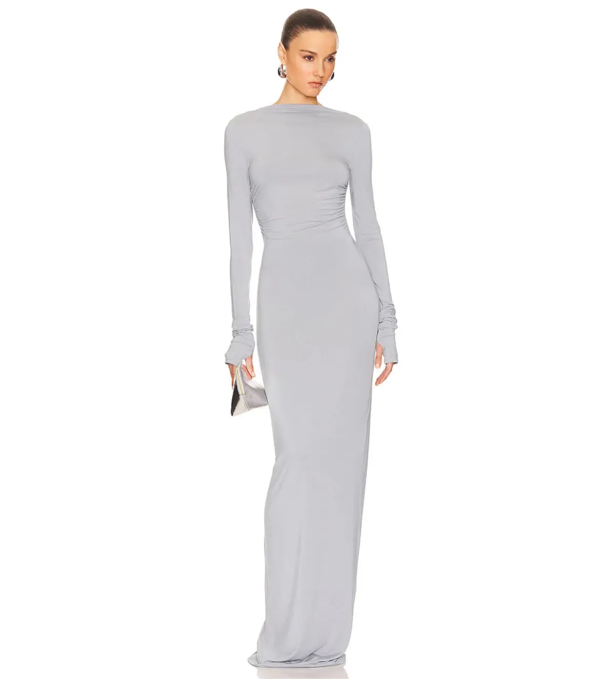 Helsa Jersey Backless Maxi Dress in Dove Grey Size 8 for rent on The Volte - main image