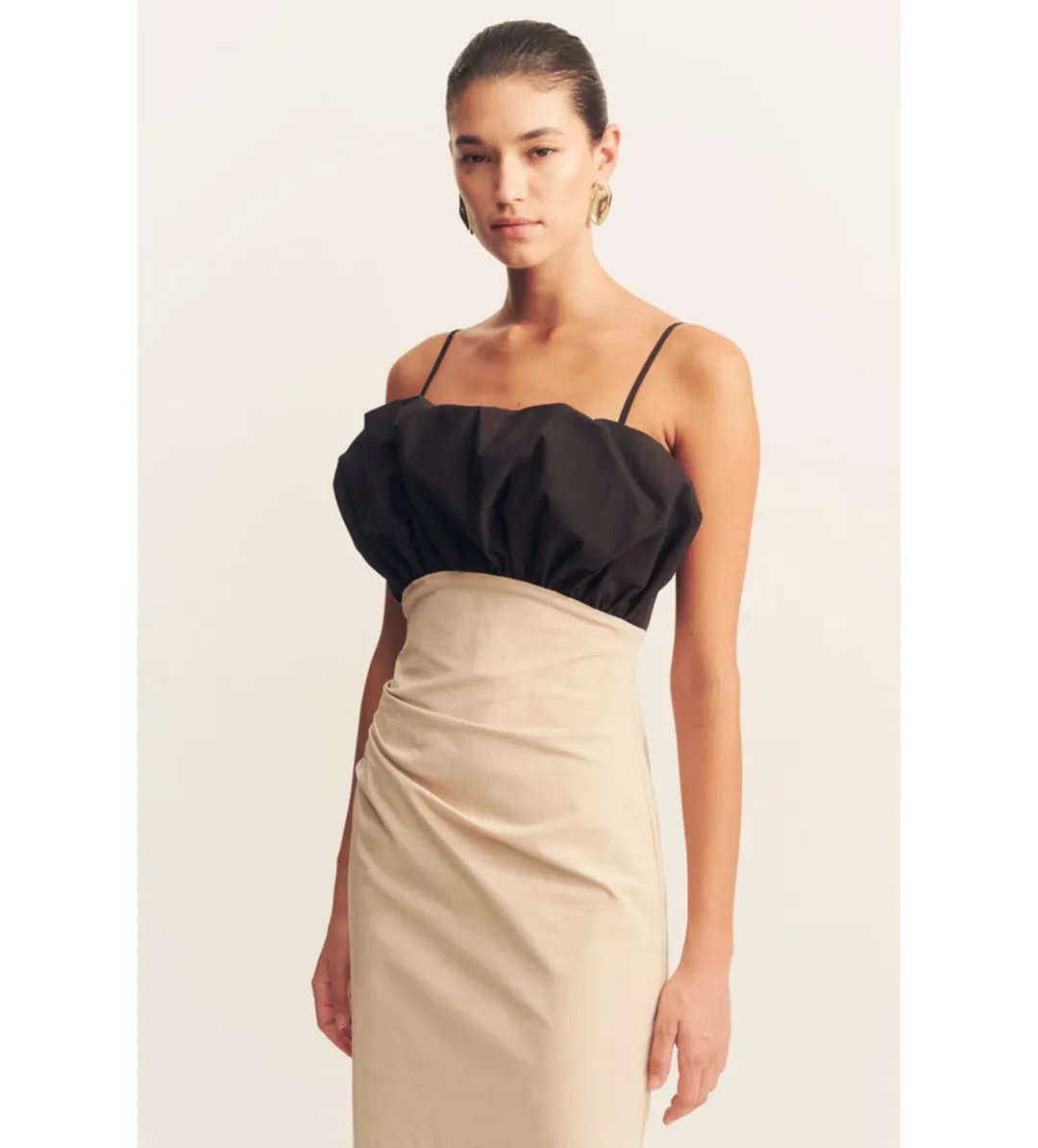 Shona Joy Campbell Bubble Bodice Midi Dress in Oat Milk Size 10 for rent on The Volte - main image