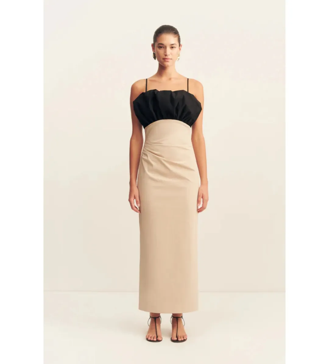 Shona Joy Campbell Bubble Bodice Midi Dress in Oat Milk Size 10 for rent on The Volte - main image