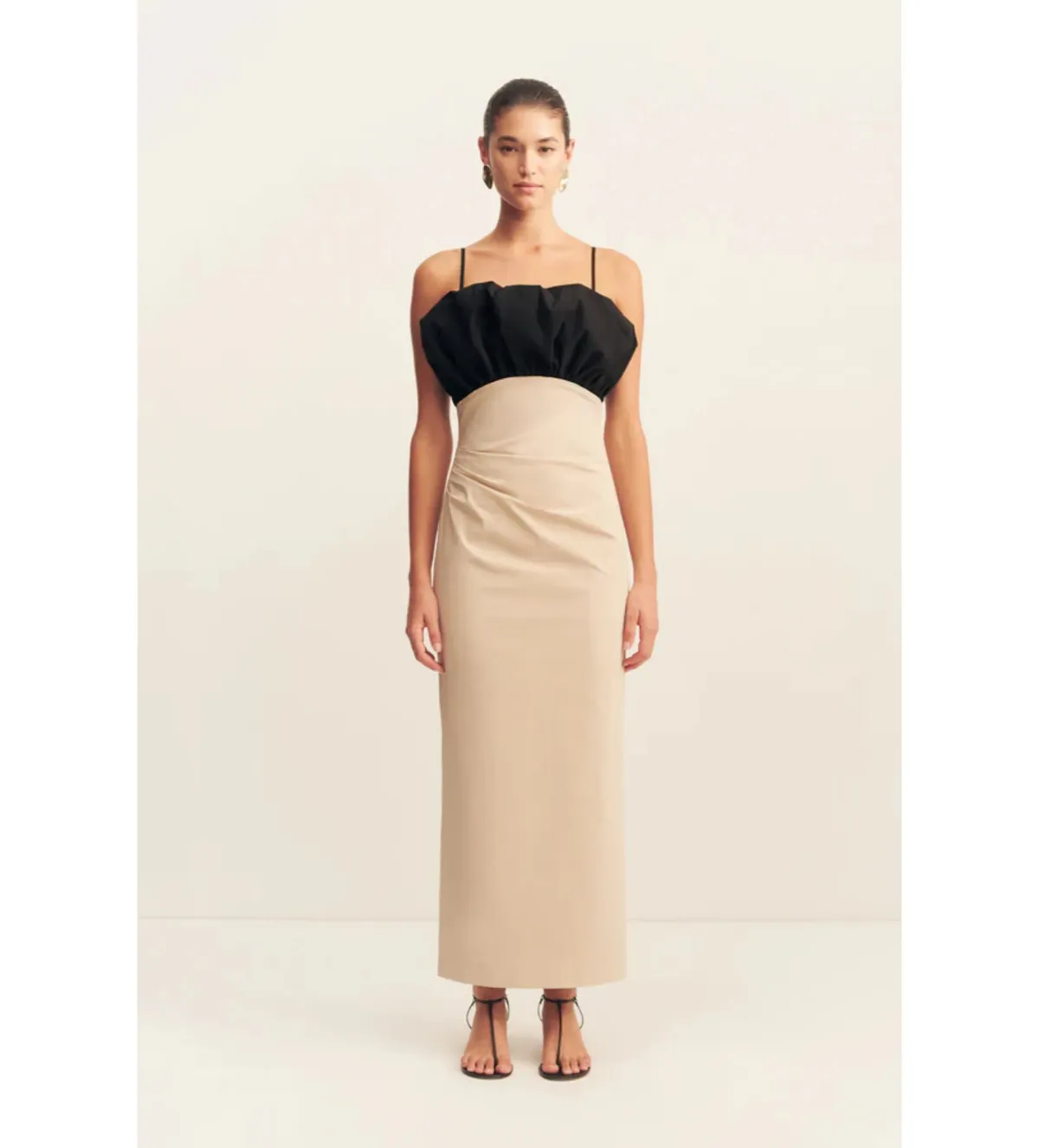Shona Joy Campbell Bubble Bodice Midi Dress in Oat Milk Size 10 for rent on The Volte - main image
