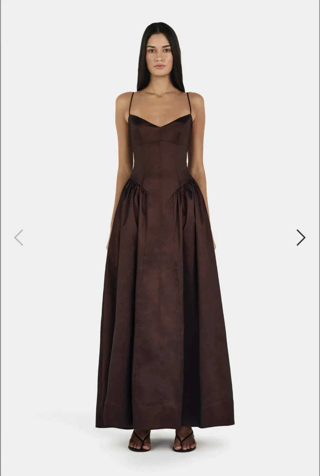 Hansen & Gretel Bellini Taffeta Gown Chocolate Size AU 8 for rent on The Volte - main image