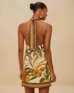 Farm Rio Halter Neck Mini Dress Foliage Sketch Sand in Size M for rent on The Volte - image 2
