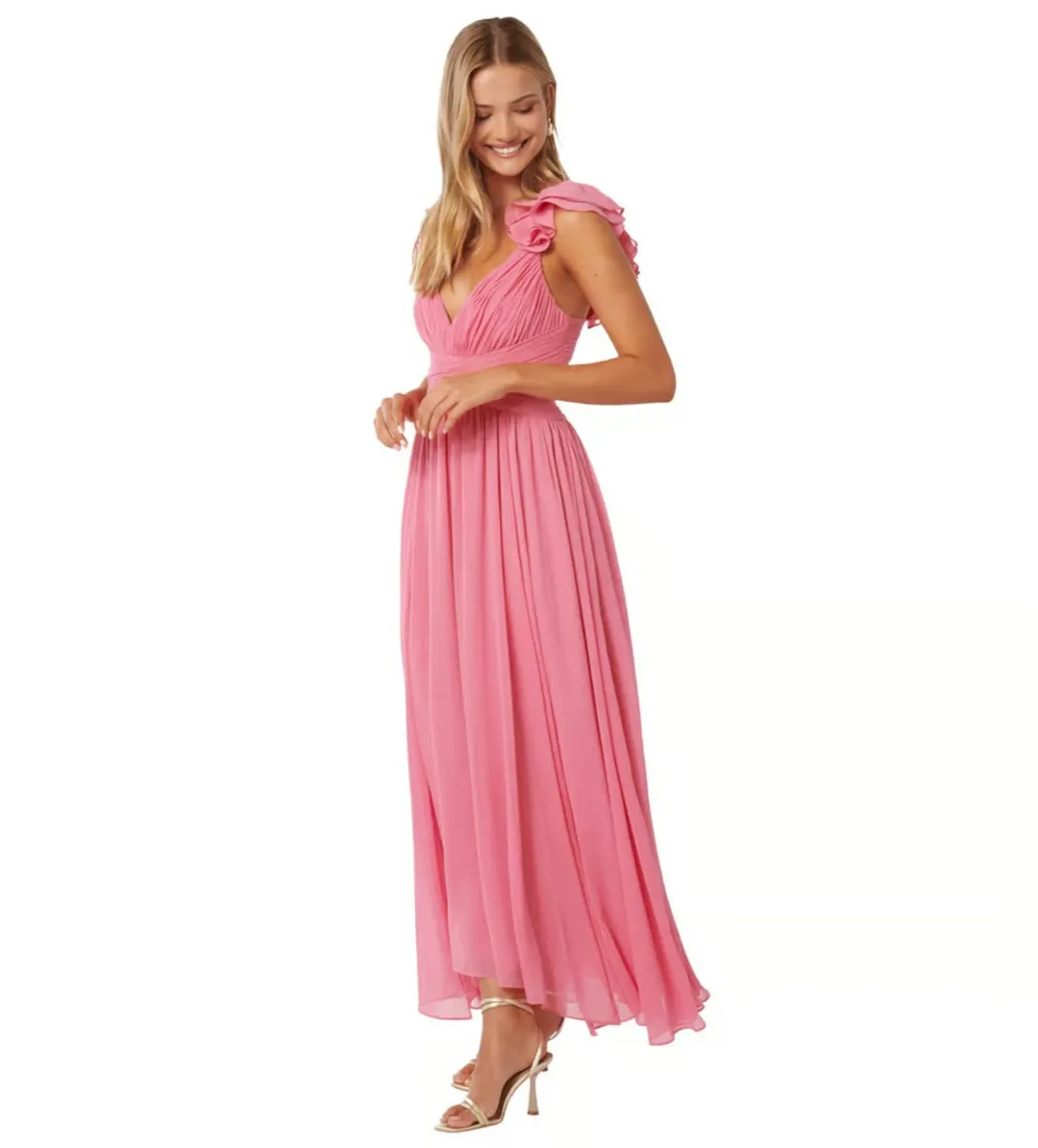 Forever New Selena Ruffle Shoulder Maxi in Pink Size AU12 for rent on The Volte - main image