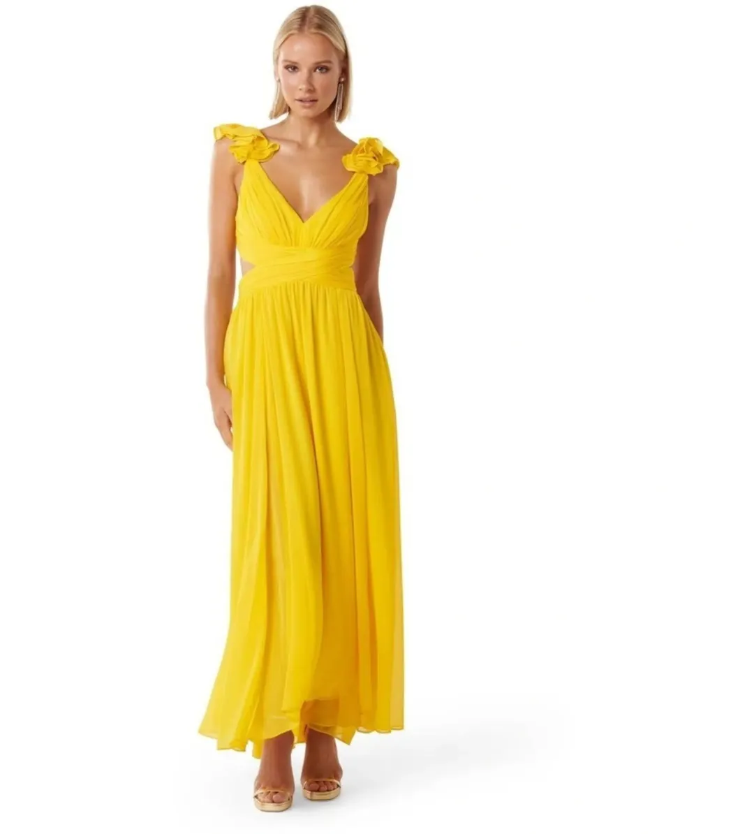 Forever New Selena Ruffle Shoulder Maxi Dress in Yellow Size AU10 for rent on The Volte - main image