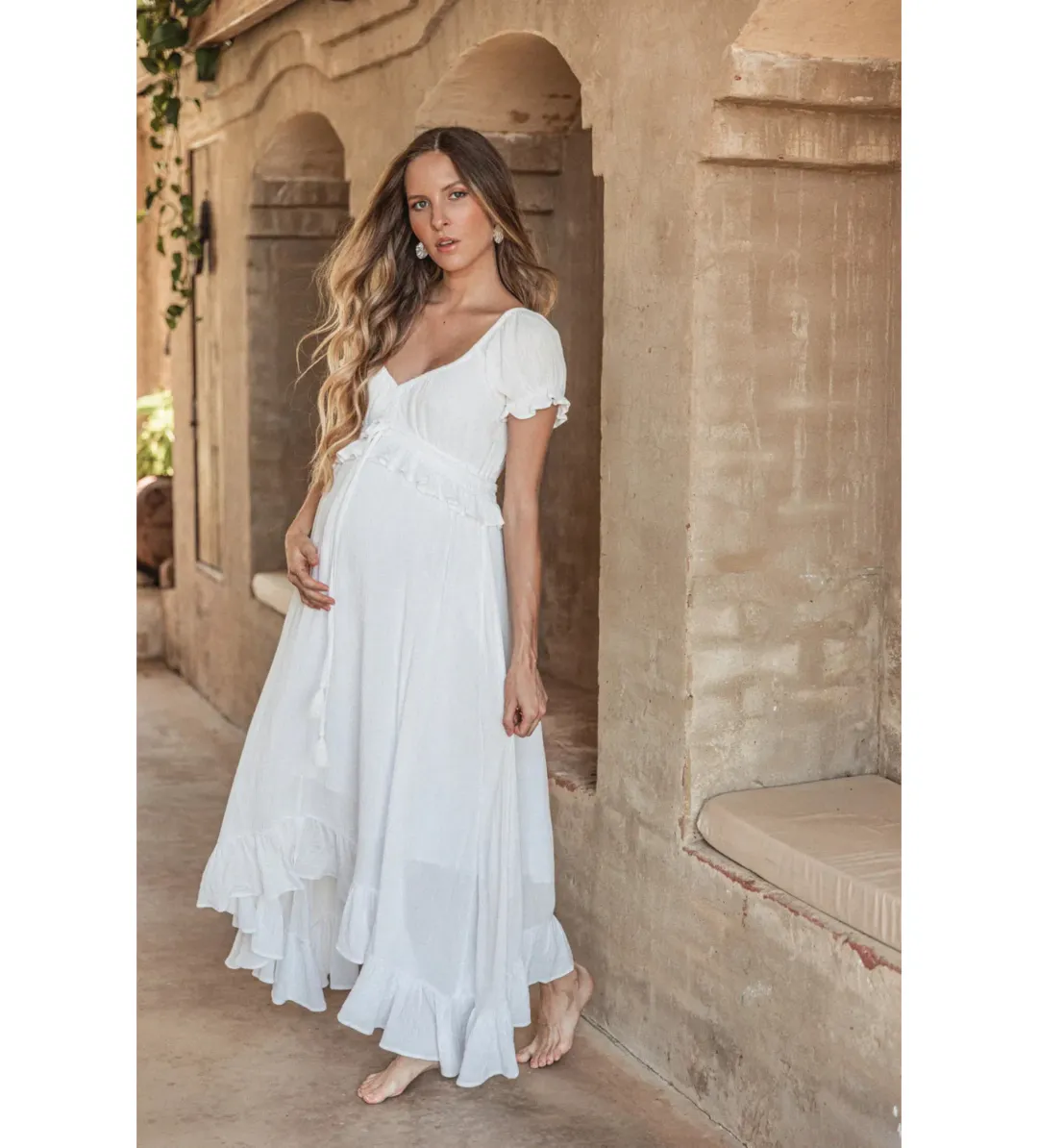 Coven & Co Boho Maternity True Romance Maxi Gown White Size M / AU 12 for rent on The Volte - main image