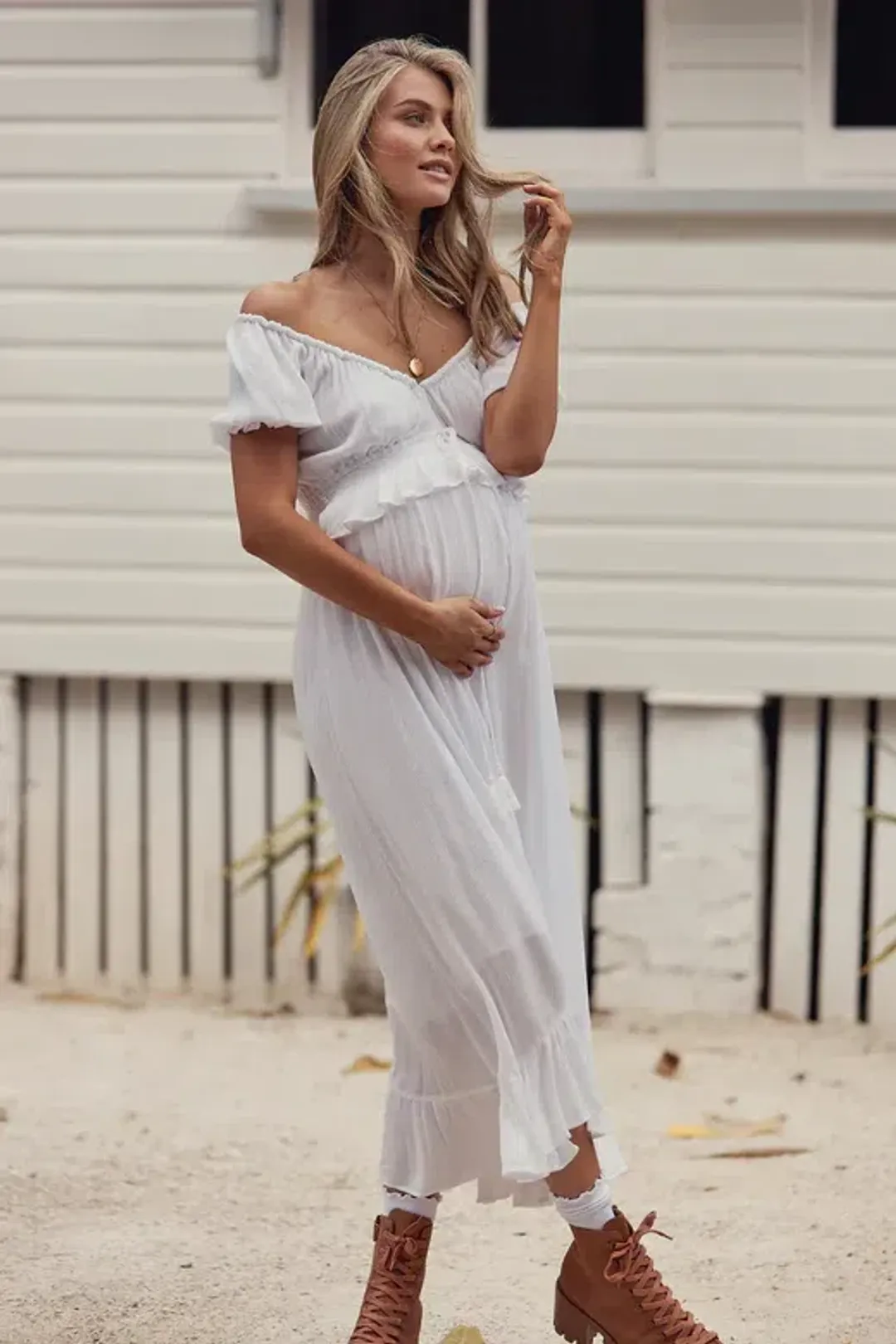Coven & Co Boho Maternity True Romance Gown White Size L / AU 14 for rent on The Volte - main image