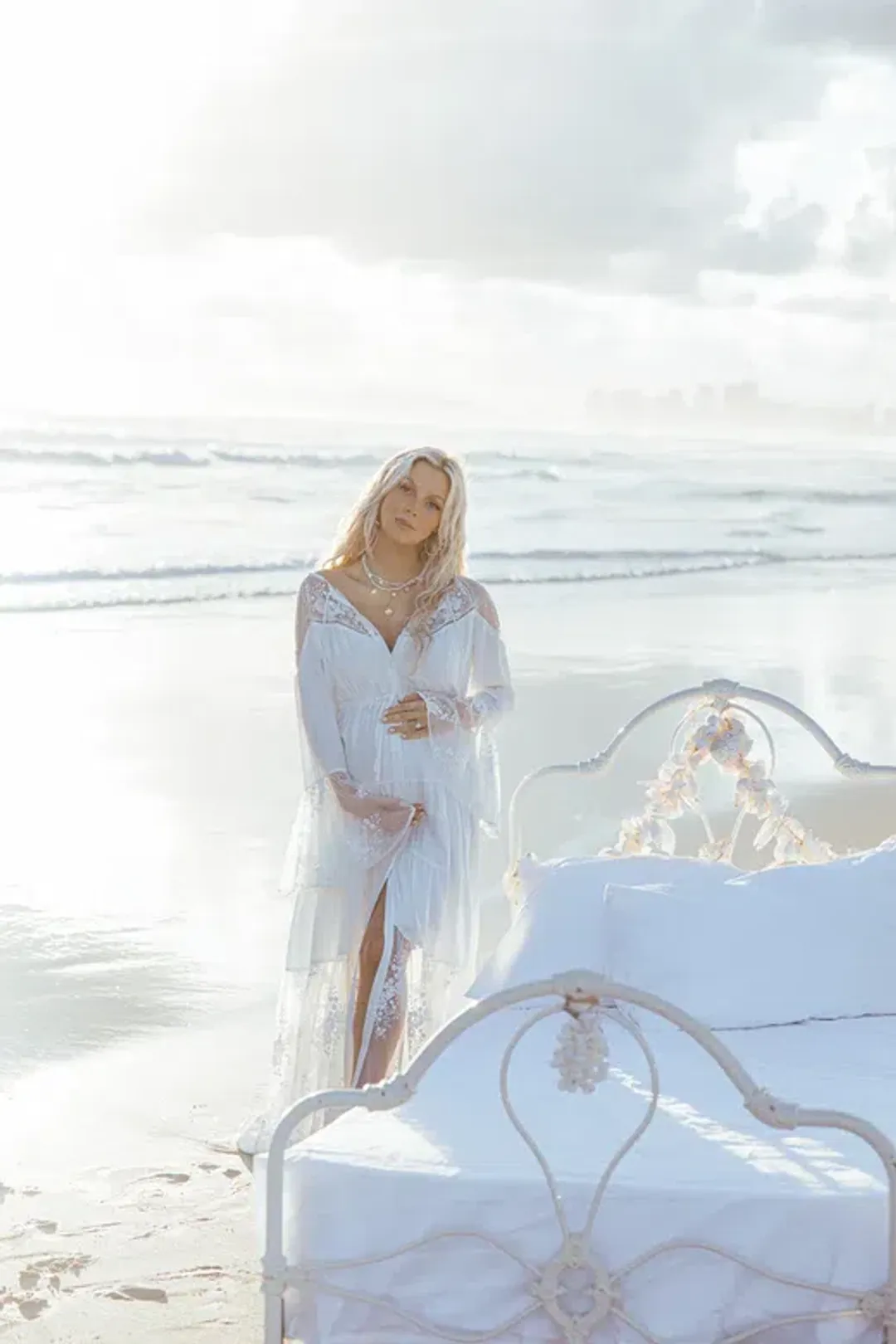 Coven & Co Boho Maternity Full Moon Lace Gown White Size M / AU 12 for rent on The Volte - main image