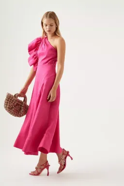 Aje / Bonjour Asymmetric Midi Dress / Fushsia / Size 12 for rent on The Volte - image 4