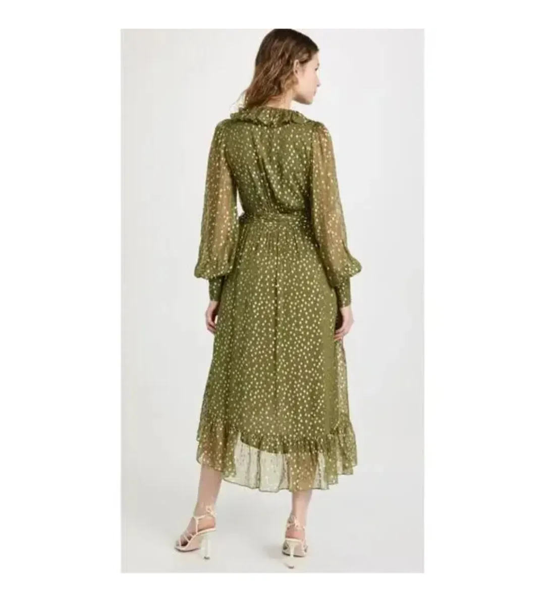 Zimmermann Lurex Wrap Midi Dress in Khaki Size 3/AU14 for rent on The Volte - main image