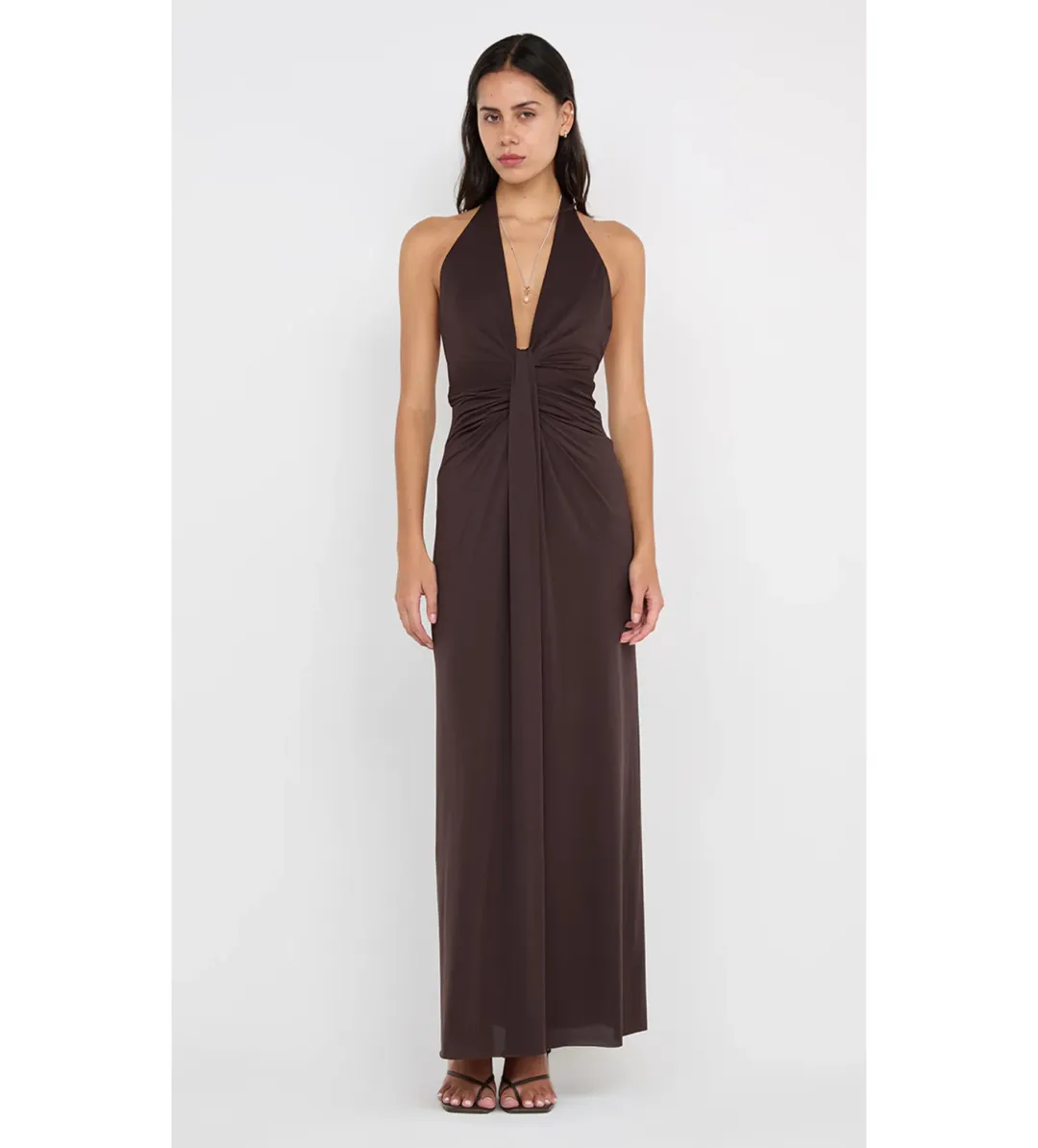 Bec & Bridge Tillie Drape Maxi Dress Dark Chocolate Size S/AU 8 for rent on The Volte - main image