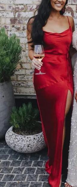 SHONA JOY La Lune Bias Cowl Maxi With Split - Red for rent on The Volte - image 5