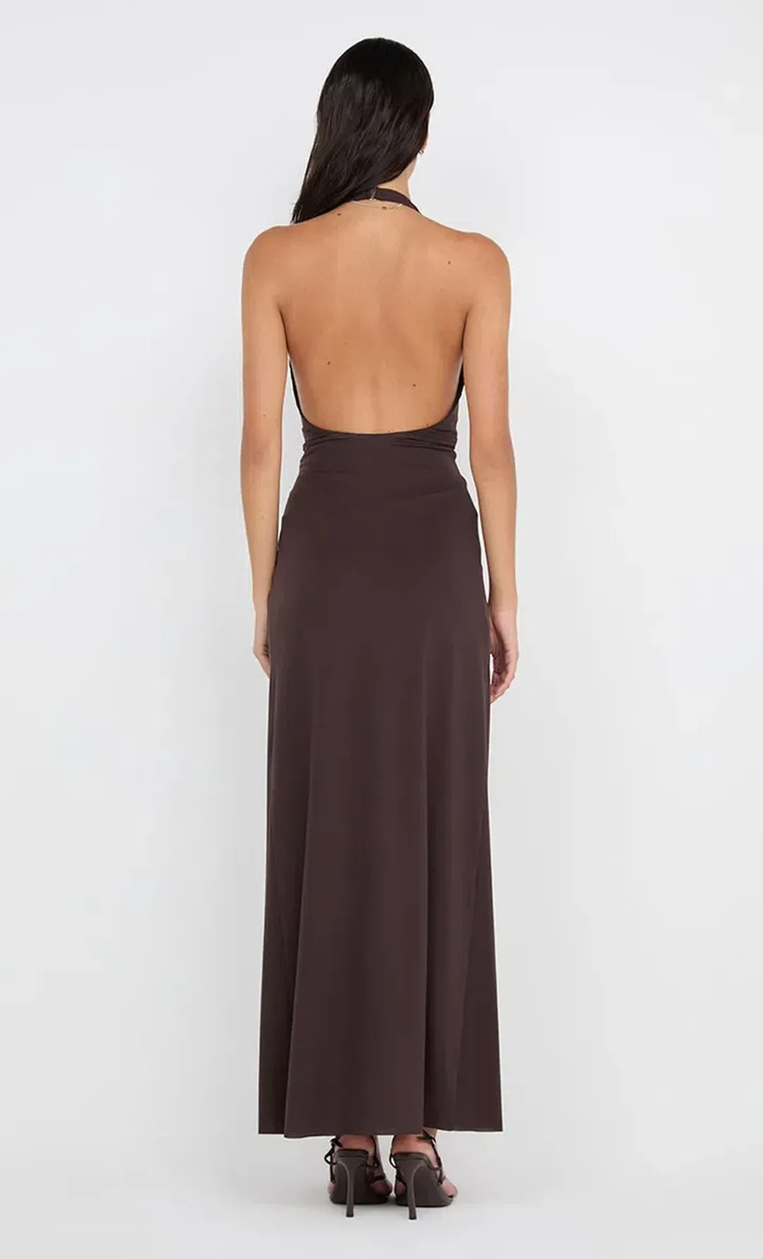 Bec & Bridge Tillie Drape Maxi Dress Dark Chocolate Size AU 8 for rent on The Volte - main image