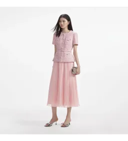 Self Portrait Pink Boucle Sequins Midi Dress Size AU10 for rent on The Volte - image 1