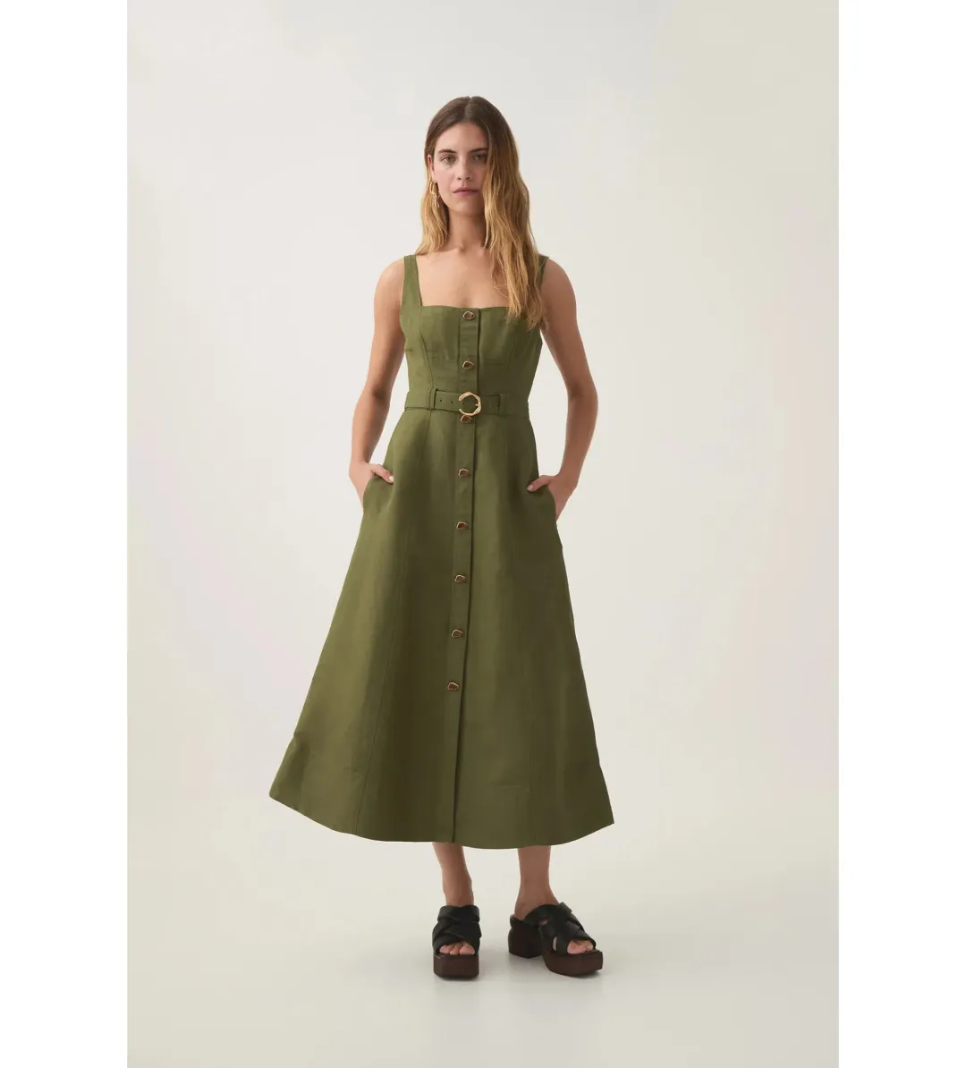 Aje Axle Utility Midi Dress in Palm Green Size AU12 for rent on The Volte - main image