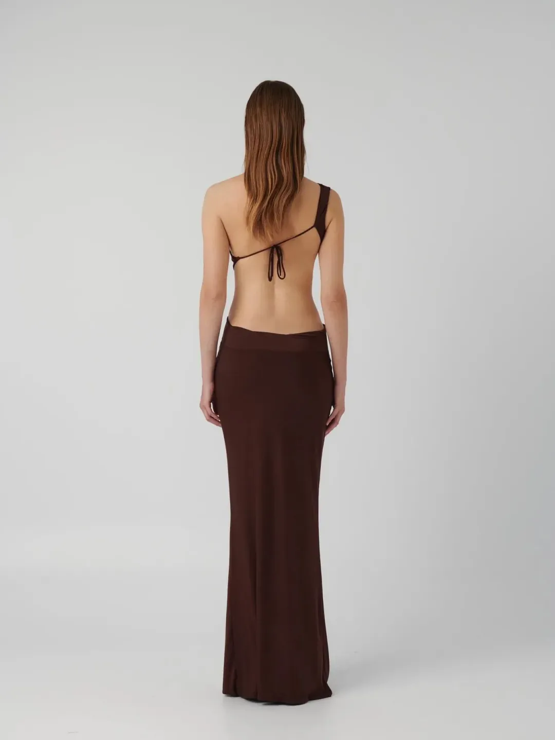 Effie Kats Hawlya Gown Cocoa Maxi Dress in  Brown Size S/ AU 8 for rent on The Volte - main image