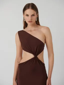 Effie Kats Hawlya Gown Cocoa Maxi Dress in  Brown Size S/ AU 8 for rent on The Volte - image 2