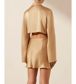 Shona Joy Oliviera Long Sleeve Tie Front Mini Dress in Gold Size 14 for rent on The Volte - image 3