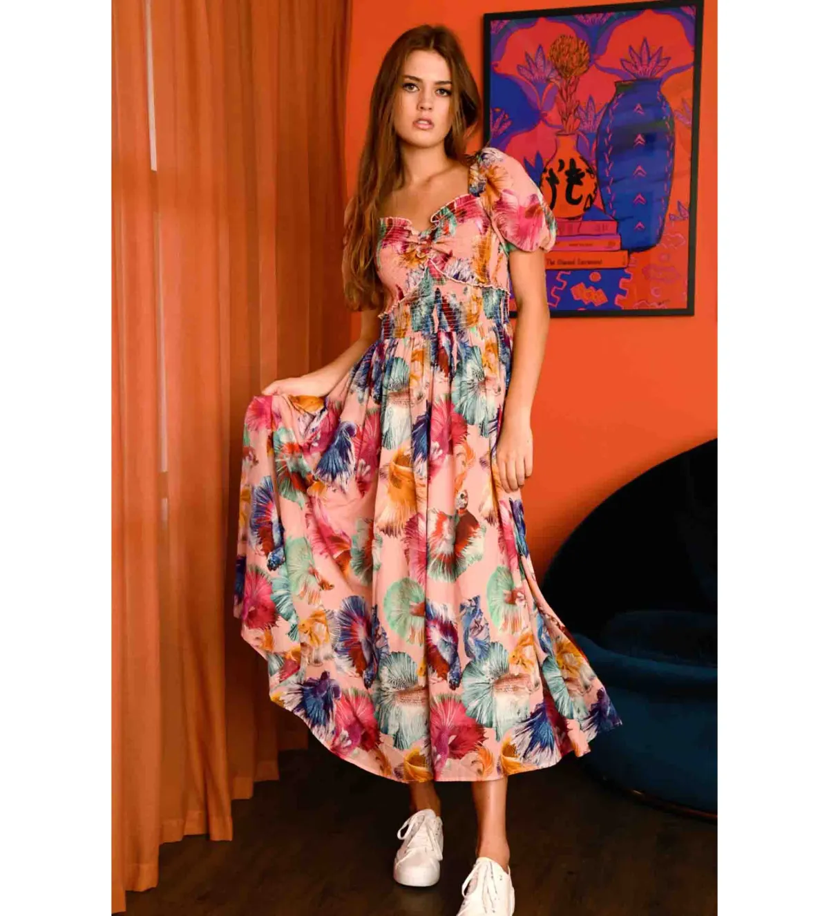 Coop Fish Out Of Water Sweet Hearts Content Midi Dress in Peach Size 16 for rent on The Volte - main image