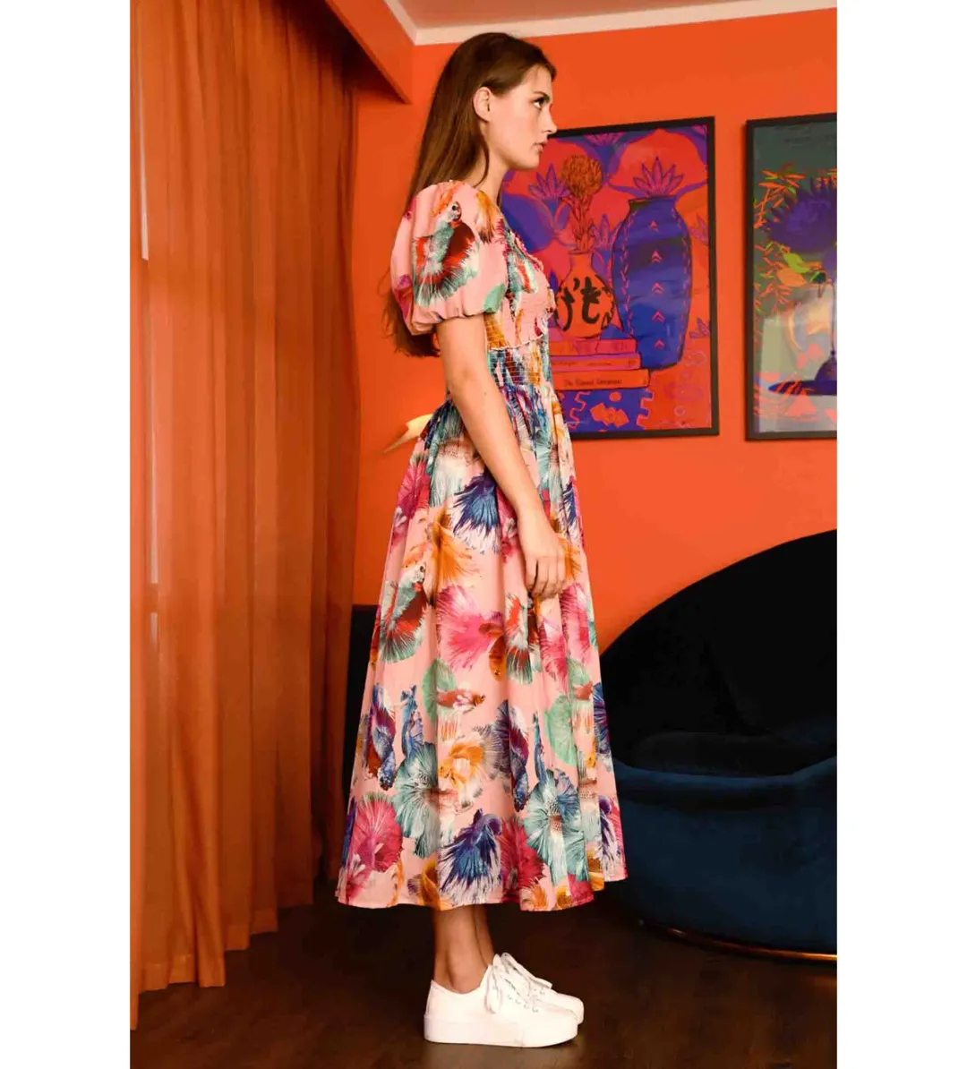 Coop Fish Out Of Water Sweet Hearts Content Midi Dress in Peach Size 16 for rent on The Volte - main image