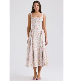 House of CB Dorothy Midi Dress Pale Blue Meadow Print Cotton Size XS/AU 6 for rent on The Volte - image 2