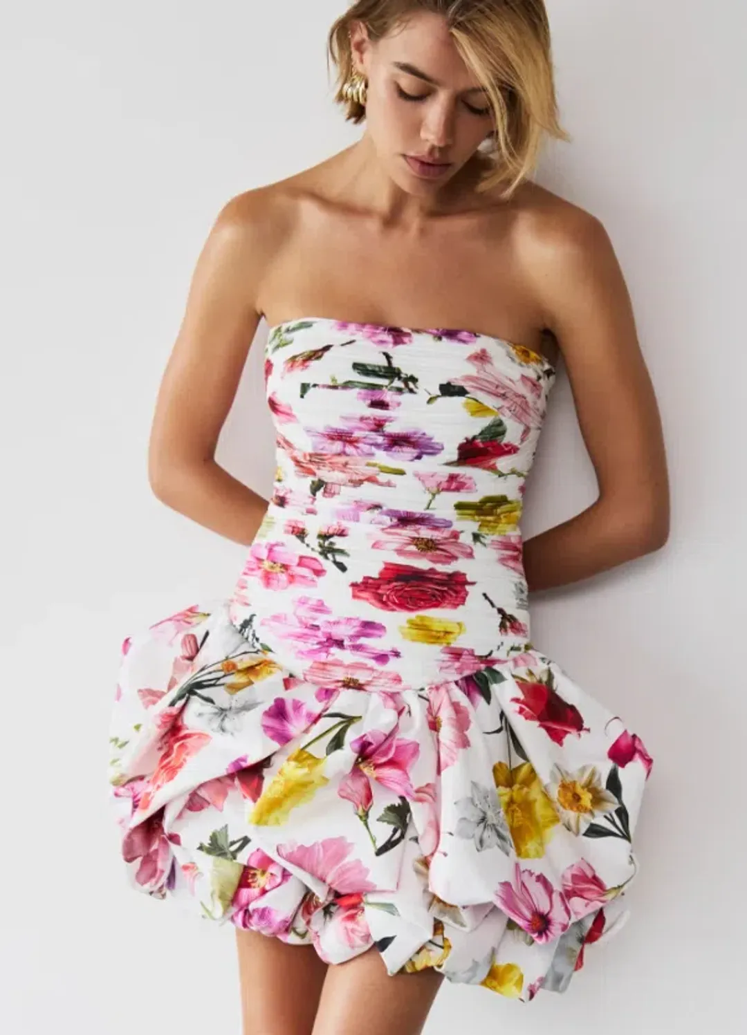 Aje Violette Bubble Hem Mini Dress Collage Floral Size 8 for rent on The Volte - main image