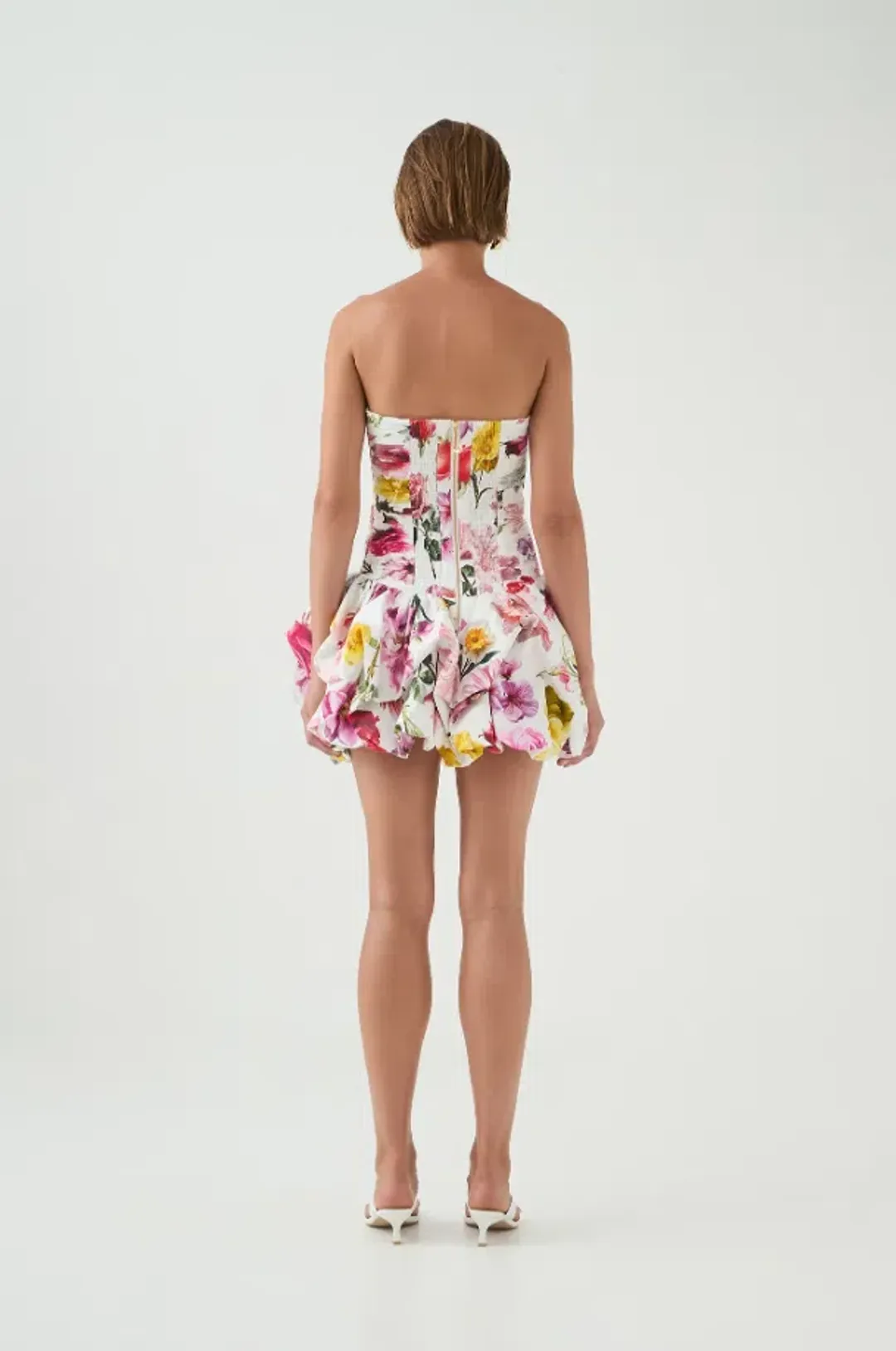 Aje Violette Bubble Hem Mini Dress Collage Floral Size 8 for rent on The Volte - main image
