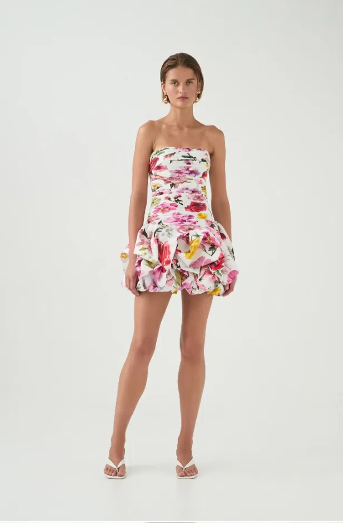 Aje Violette Bubble Hem Mini Dress Collage Floral Size 8 for rent on The Volte - main image