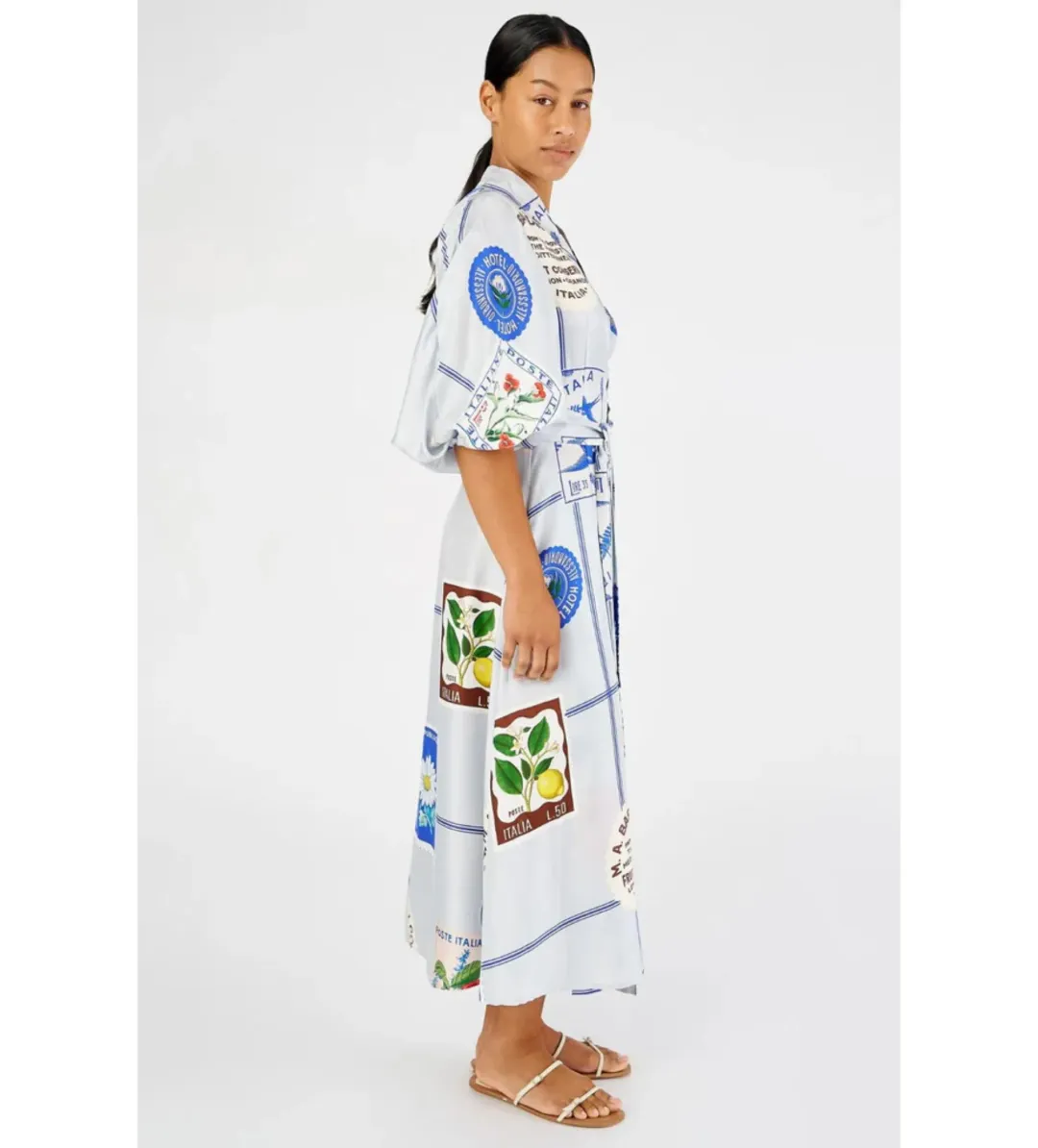 Oroton Picnic Print Silk Wrap Midi Dress Size 10  for rent on The Volte - main image