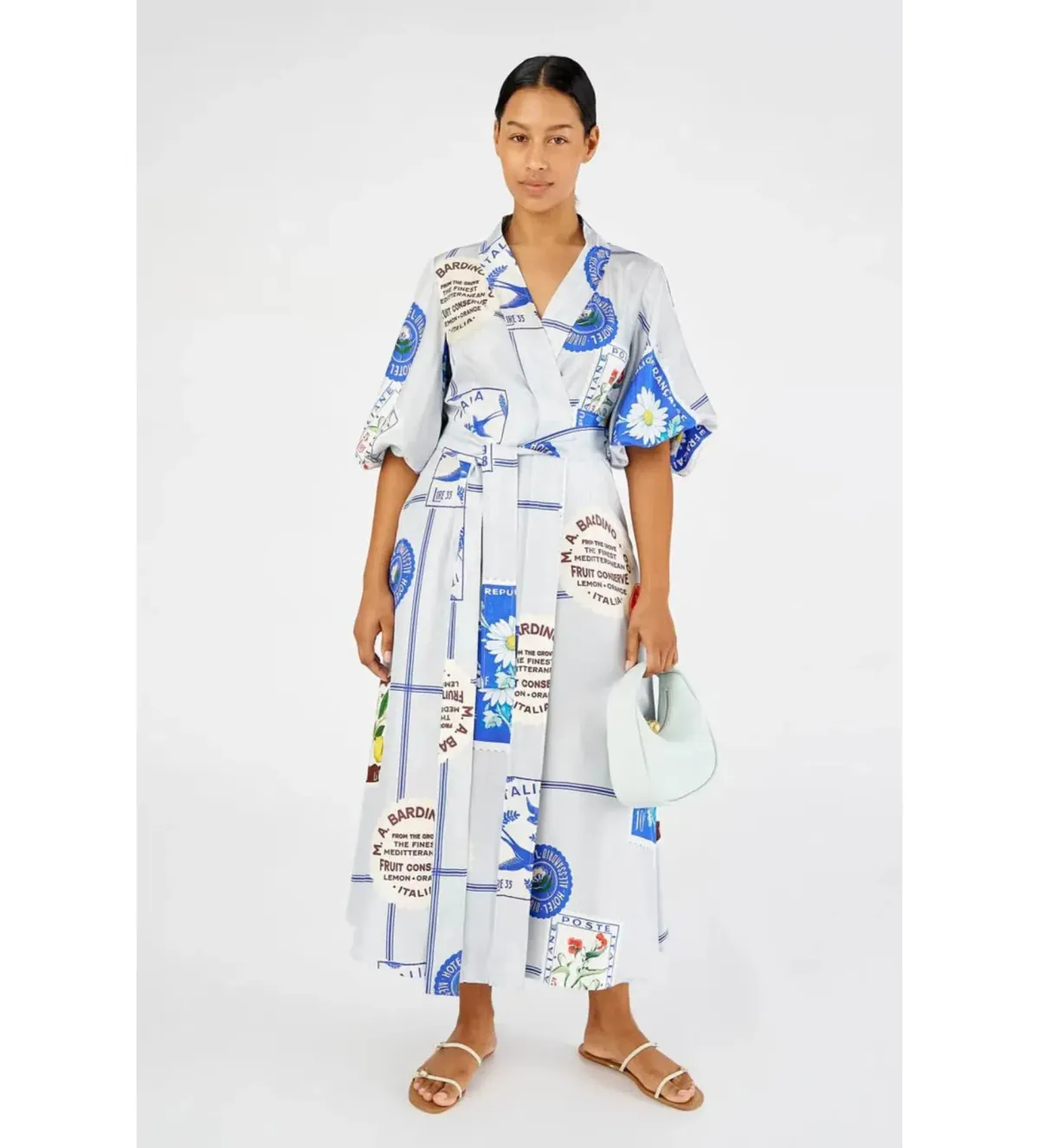 Oroton Picnic Print Silk Wrap Midi Dress Size 10  for rent on The Volte - main image