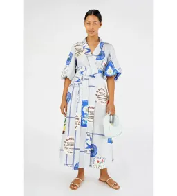 Oroton Picnic Print Silk Wrap Midi Dress Size 10  for rent on The Volte - image 1