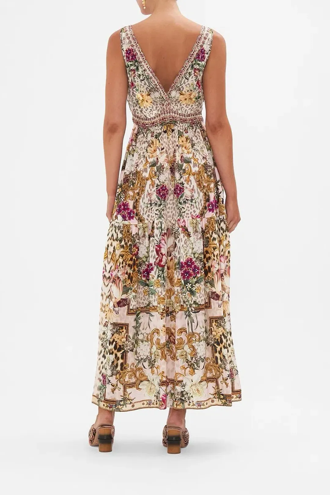 CAMILLA Shirred Waist Detail long dress Bambino Bliss, Size L for rent on The Volte - main image