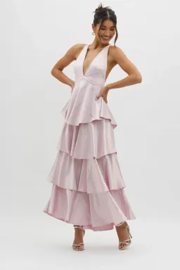Selfie Leslie Auguste Tiered Frill Strappy Back Dress in Blush Size 8 for rent on The Volte - image 1