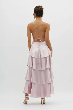Selfie Leslie Auguste Tiered Frill Strappy Back Dress in Blush Size 8 for rent on The Volte - image 2