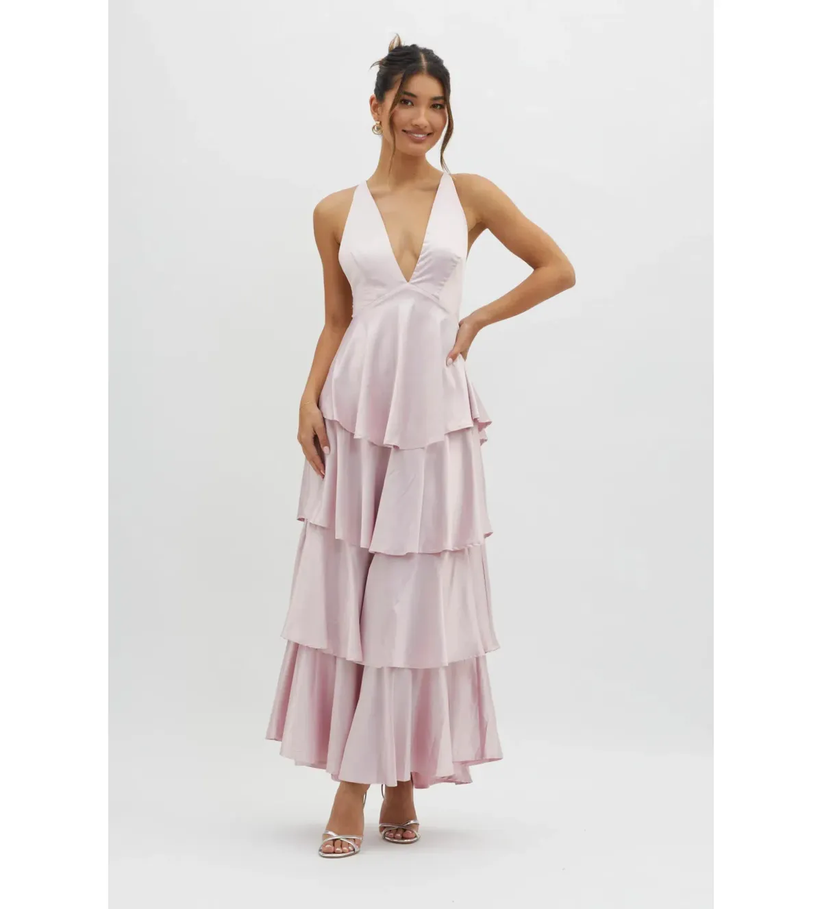 Selfie Leslie Auguste Tiered Frill Strappy Back  Dress in Blush Size AU 8 for rent on The Volte - main image