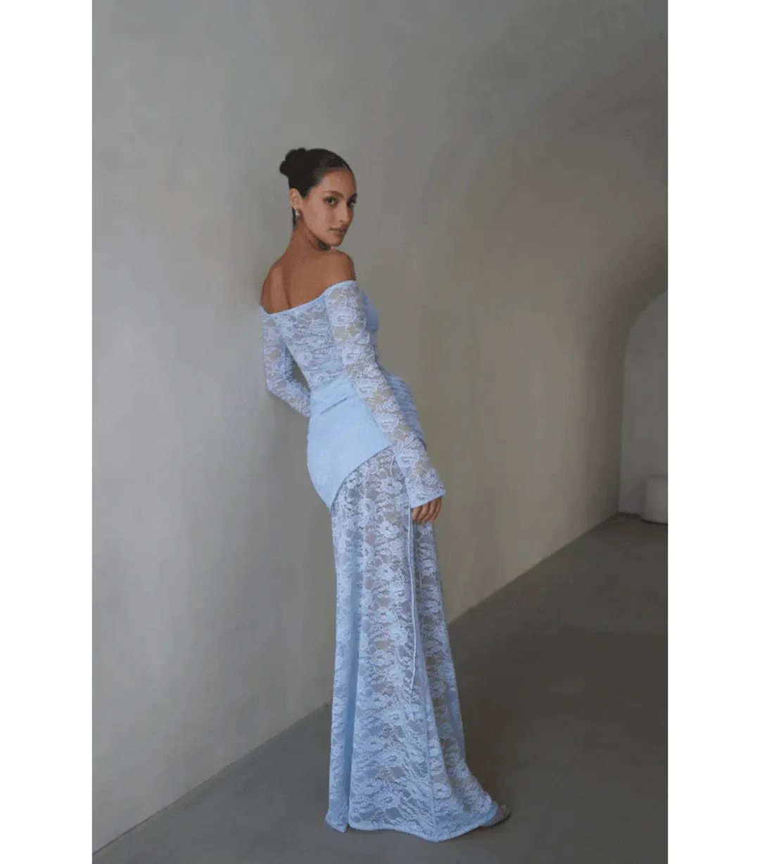 Deconduarte Christiana Maxi Dress Powder Blue Size AU 12 for rent on The Volte - main image