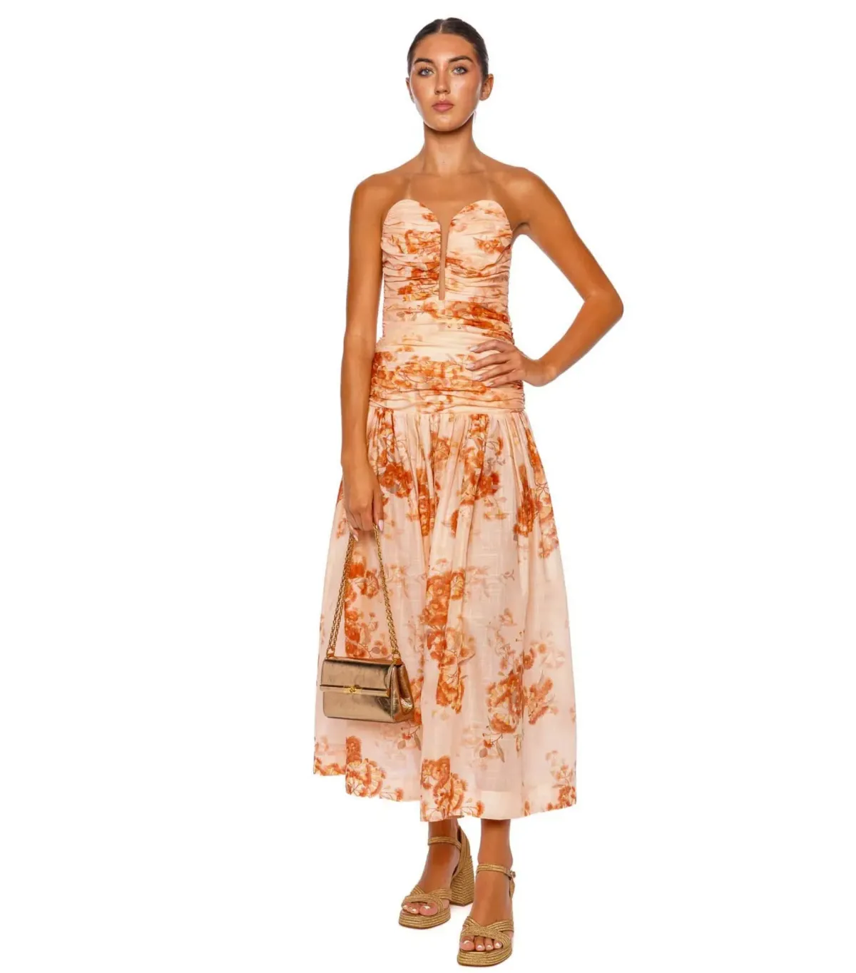Zimmermann Cascadian Strapless Midi Dress Red Botanical Floral Size 1 / AU 10 for rent on The Volte - main image