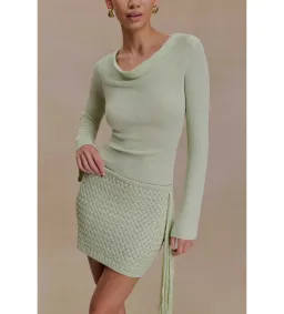 MESHKI Elowen Knit Cowl Long Sleeve Top and Terrymae Crochet Mini Skirt Set Pastel Green Size XS / AU 6  for rent on The Volte - image 3