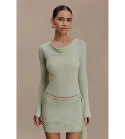 MESHKI Elowen Knit Cowl Long Sleeve Top and Terrymae Crochet Mini Skirt Set Pastel Green Size XS / AU 6  for rent on The Volte - image 2